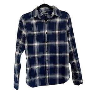 Lands End Mens Traditional Fit Shirt Stretch Blue White Plaid Pockets Size Small